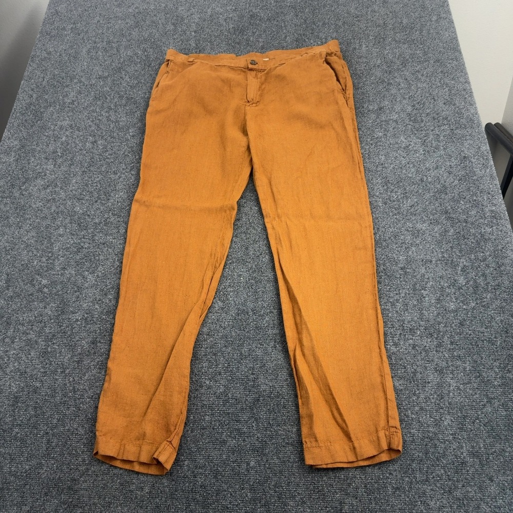 Soloio Pants Mens 56IT Orange Linen Flat Front Casual Summer Beach Classic Style
